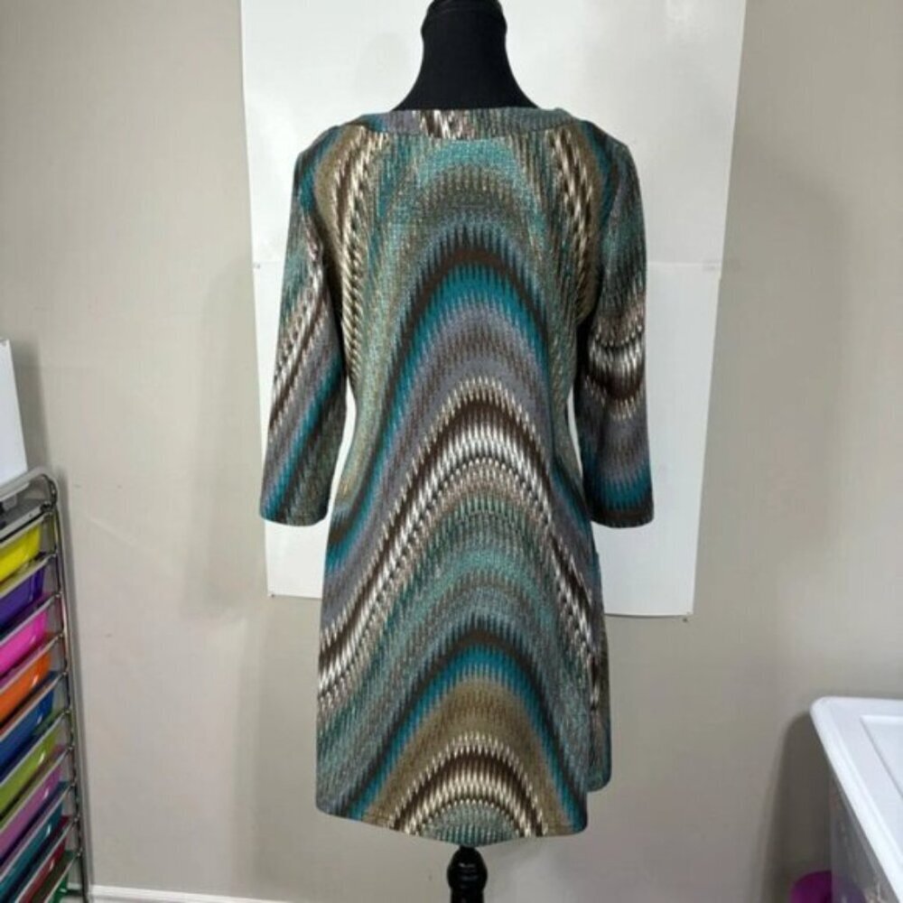 Papillon Dress Womens Large Knit Brown Turquoise 3/4 Sleeves - Picture 9 of 9